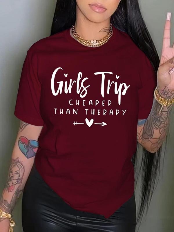 Women's Letter Print Round Neck Tee, Fashion Casual Crew Neck T-Shirt for Daily Holiday Vacation Outdoor Wear, Ladies...