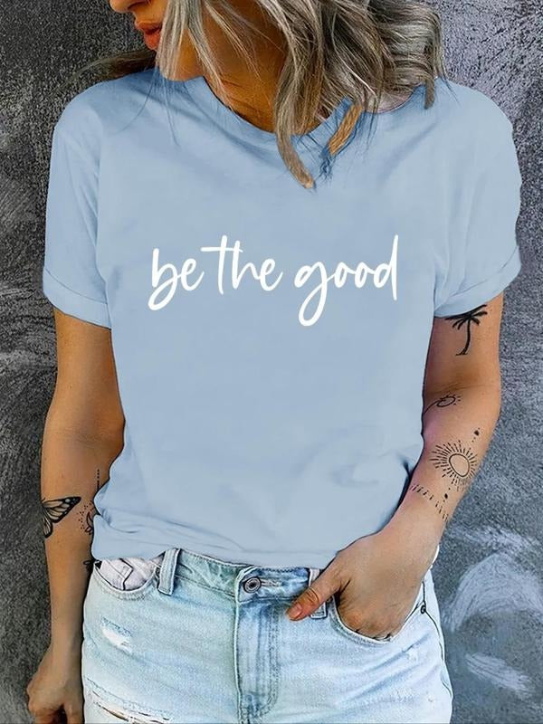Women's Letter Print Round Neck Tee, Fashion Casual Crew Neck T-Shirt for Daily Holiday Vacation Outdoor Wear, Ladies...