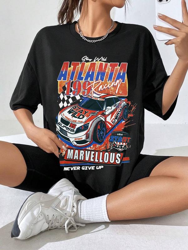 Women's Letter Print Round Neck Tee, Fashion Casual Crew Neck T-Shirt for Daily Holiday Vacation Outdoor Wear, Ladies...