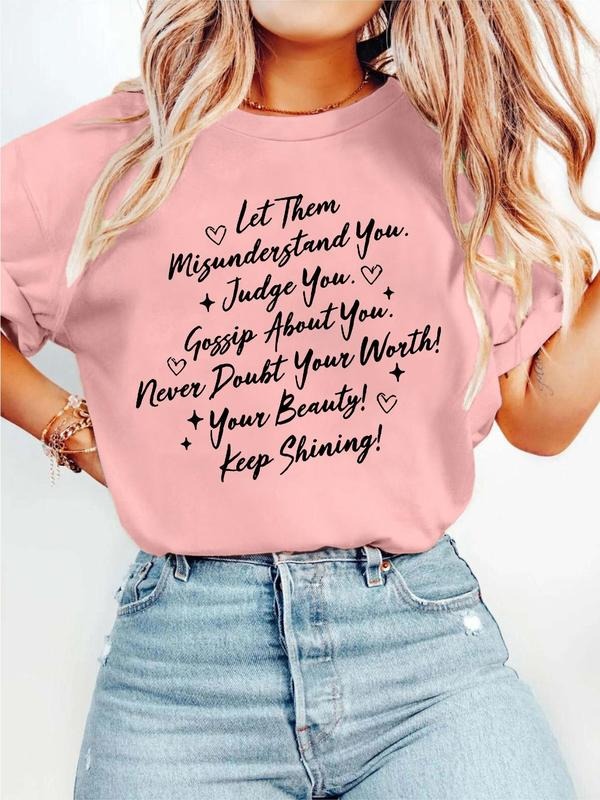 Women's Letter Print Round Neck Tee, Fashion Casual Crew Neck T-Shirt for Daily Holiday Vacation Outdoor Wear, Ladies...