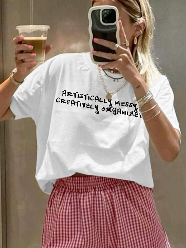 Letter Print Round Neck Casual Crew Neck Daily Vacation Outdoor Clothes Summer Topstyle{N002}11 T-Shirts, Hoodie, Sweatshirt