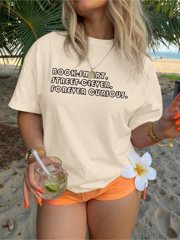 Letter Print Round Neck Casual Crew Neck Daily Vacation Outdoor Clothes Summer Topstyle{N002}6 T-Shirts, Hoodie, Sweatshirt