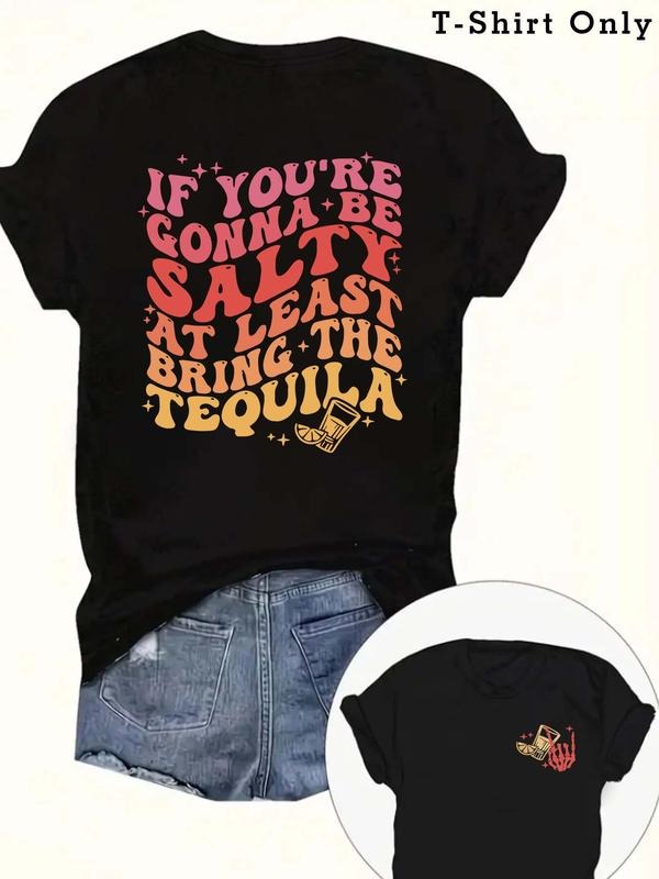 Women's Letter Print Round Neck Tee, Fashion Casual Crew Neck T-shirt for Daily Holiday Vacation Outdoor Wear, Ladies...