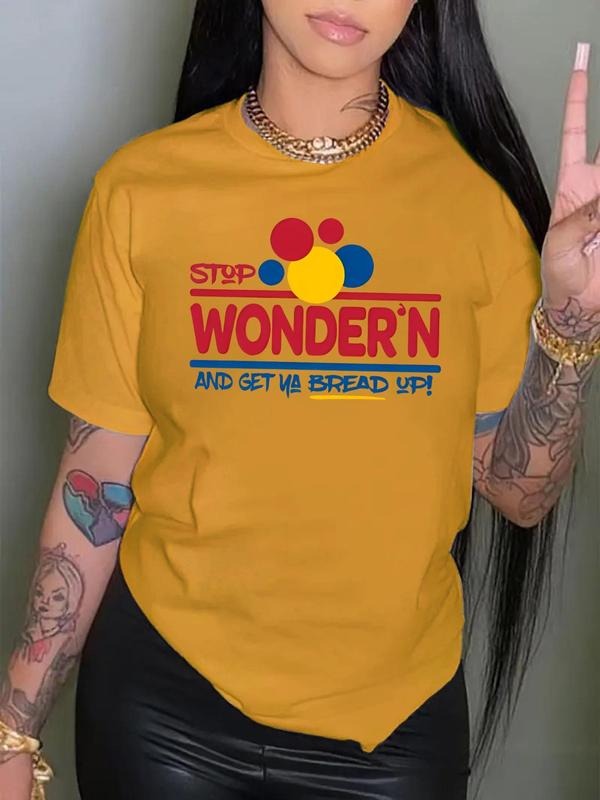 Women's Letter Print Round Neck Tee, Fashion Casual Crew Neck T-shirt for Daily Holiday Vacation Outdoor Wear, Ladies...