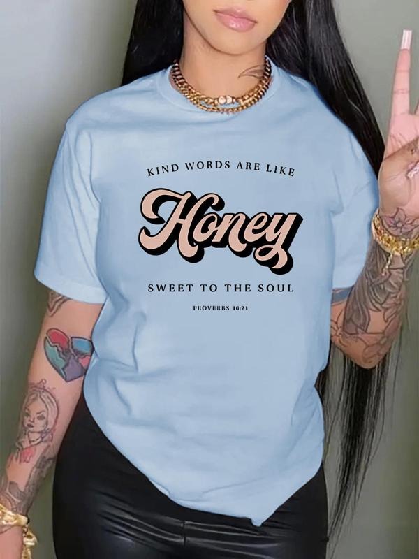Women's Letter Print Round Neck Tee, Fashion Casual Crew Neck T-shirt for Daily Holiday Vacation Outdoor Wear, Women Tops...
