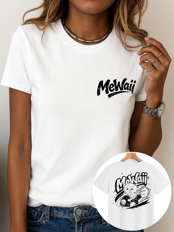Women's Letter Print Round Neck Tee, Fashion Casual Short Sleeve T-shirt for Daily Wear, Ladies Clothes for All Seasons,...