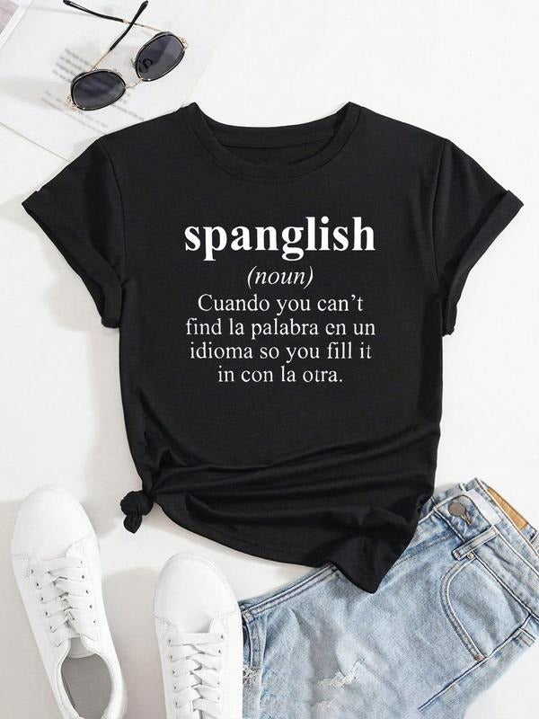 Women's Letter Print Round Neck Tee, Fashion Casual Short Sleeve T-shirt for Daily Wear, Ladies Summer Clothes Hoodie,...