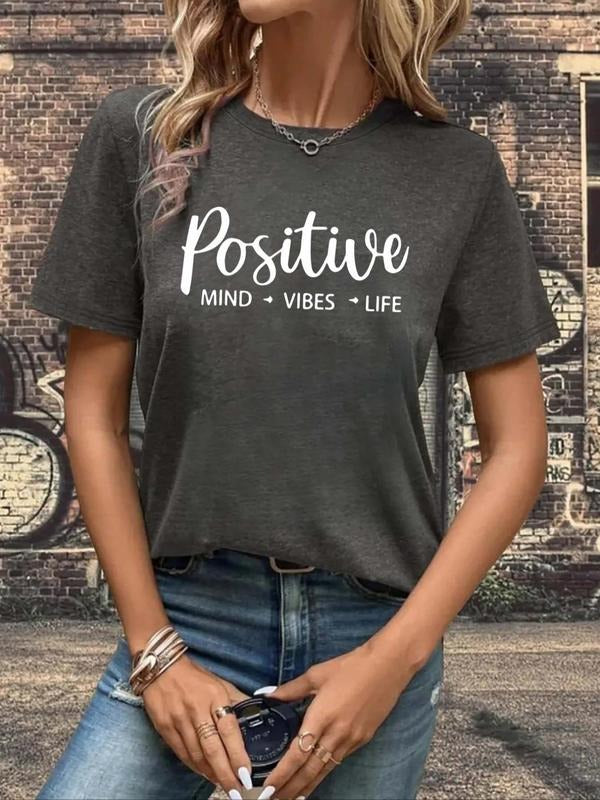 Women's Letter Print Round Neck Tee, Fashion Casual Short Sleeve T-shirt, Ladies Summer Clothes for Daily Wear style 03...