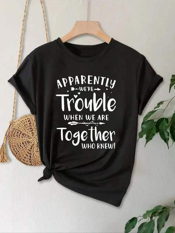Women's Letter Print Round Neck Tee, Fashion Casual Short Sleeve T-shirt, Ladies Summer Clothes for Daily Wear style 05...