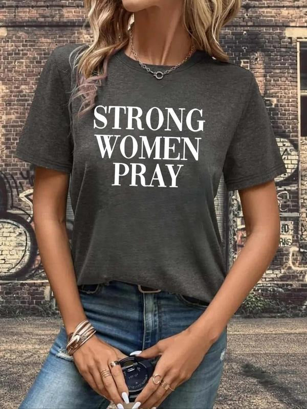 Women's Letter Print Round Neck Tee, Fashion Casual Short Sleeve T-shirt, Ladies Summer Clothes for Daily Wear style 06...
