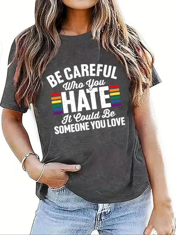 Women's Letter Print Round Neck Tee, Fashion Casual Short Sleeve T-shirt, Ladies Summer Clothes for Daily Wear style 07...