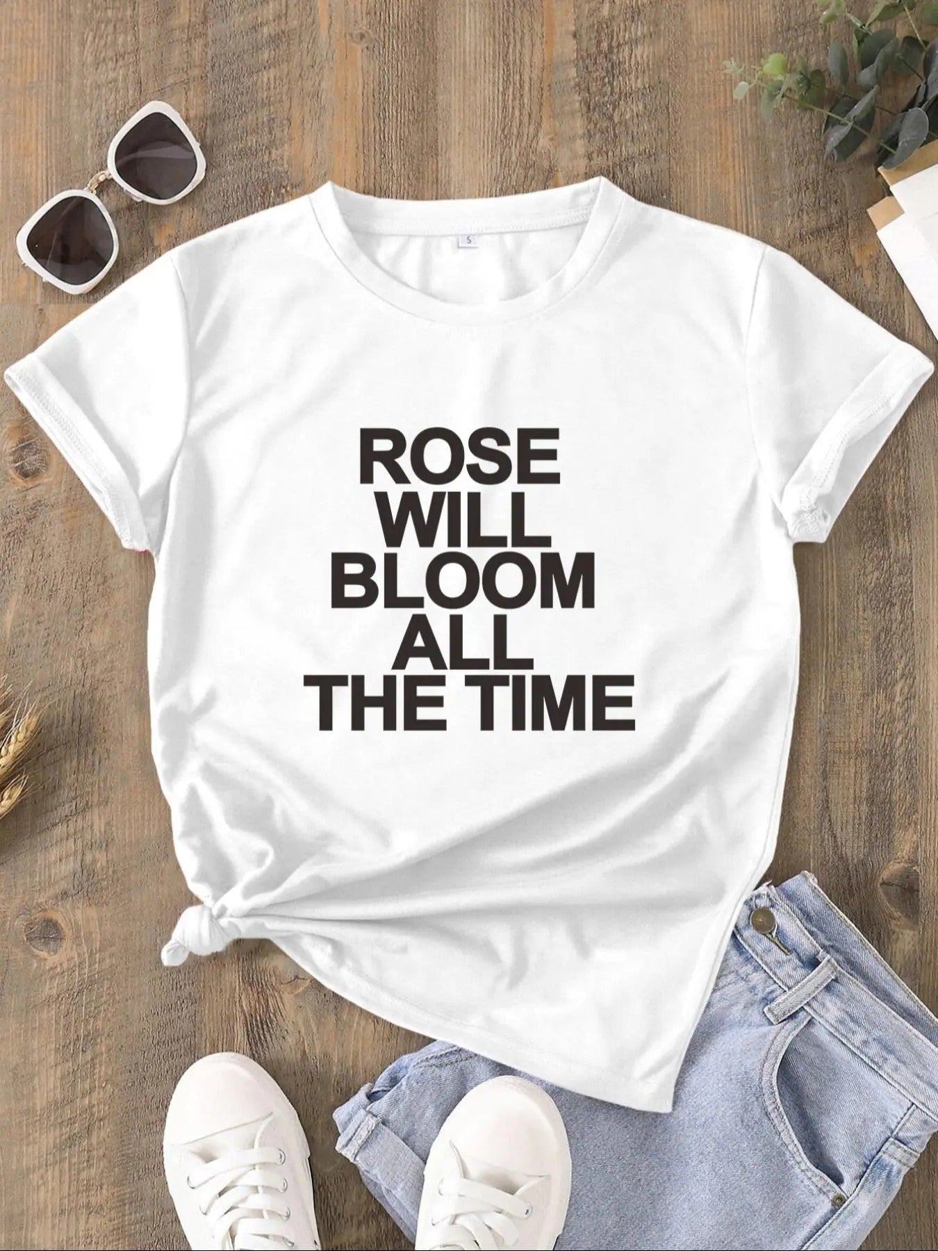Women's Letter Print Round Neck Tee, Fashion Casual Short Sleeve T-shirt, Ladies Summer Clothes for Daily Wear style 09...