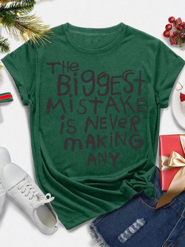 Women's Letter Print Round Neck Tee, Fashion Casual Short Sleeve T-shirt, Ladies Summer Clothes for Daily Wear style 11...