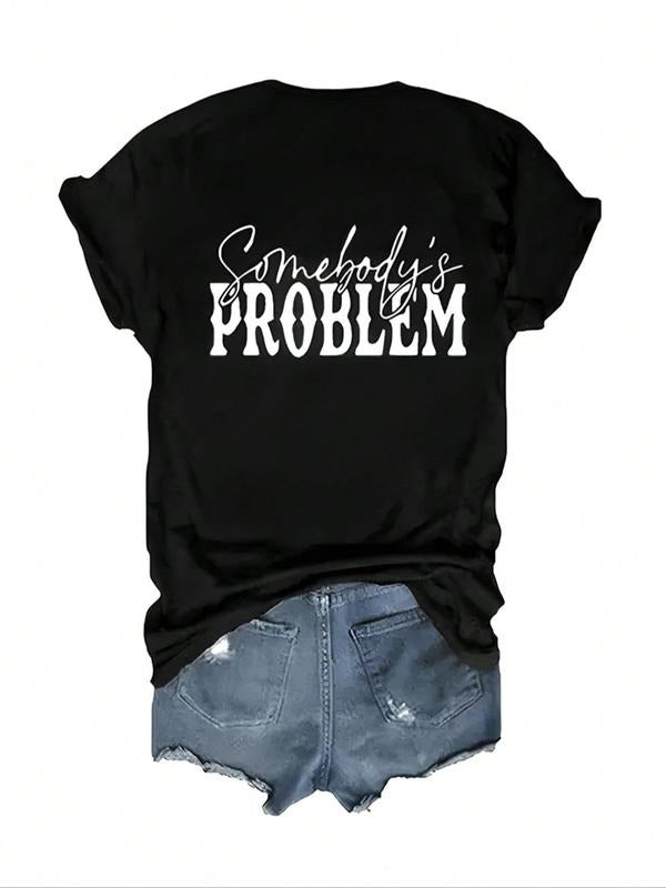 Women's Letter Print Round Neck Tee, Fashion Casual Short Sleeve T-shirt, Ladies Summer Clothes for Daily Wear,...