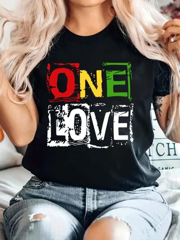 Women's Letter Print Round Neck Tee, Fashion Casual T-shirt for Daily Holiday Vacation Outdoor Wear, Ladies Clothes for...