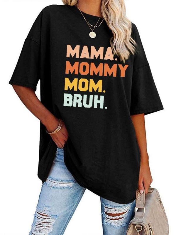 Women's Letter Print Round Neck Tee, Short Sleeve Crew Neck Graphic T-Shirt for Summer, Women's Top for Casual Wear...
