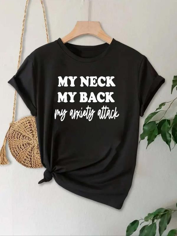 Women's Letter Print Round Neck Tee, Stylish Short Sleeve T-Shirt, Ladies Summer Outfit Hoodie, Sweatshirt | HypeCrazeTee.com