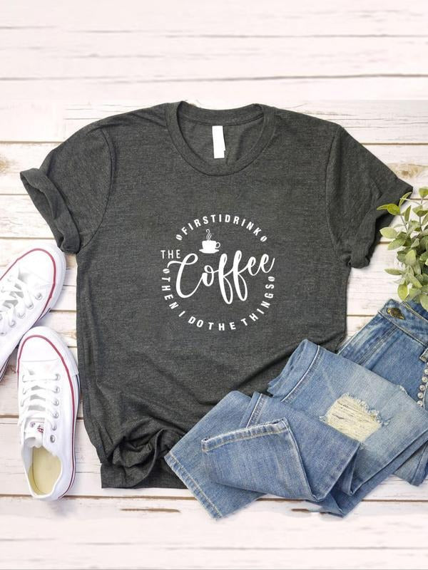 Women's Letter Print Round Neck Tee, Summer Clothes Women Short Sleeve Crew Neck Graphic T-shirt for Summer, Women's Top...