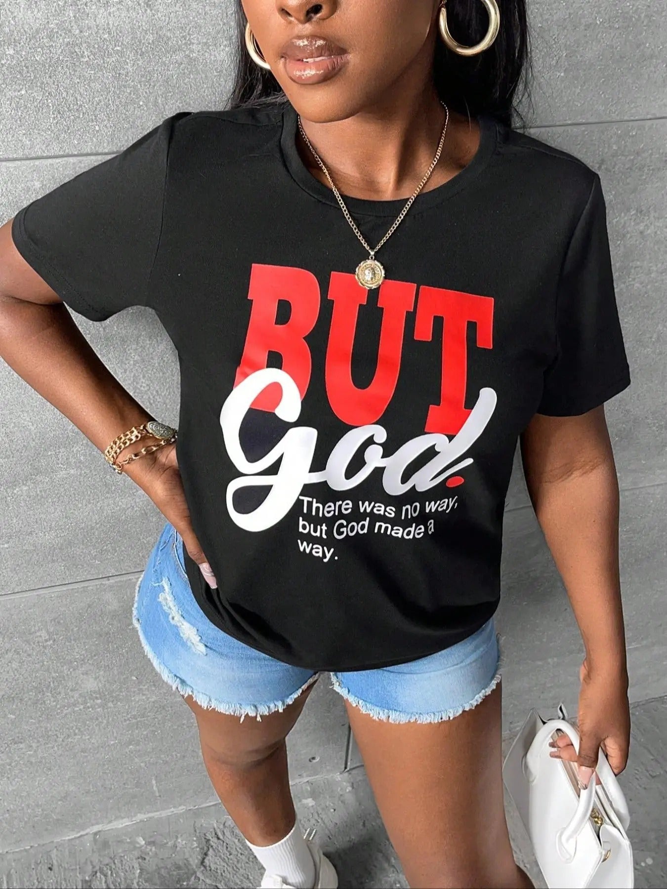 Women's Letter Print Round Neck Tee, Summer Clothes Women, Short Sleeve Crew Neck T-Shirt for Daily Wear, Casual Summer...