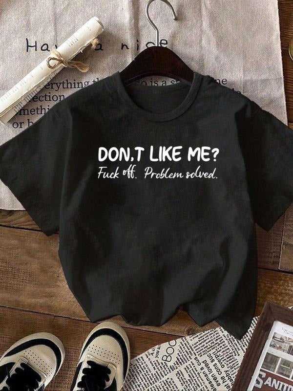 Women's Letter Print Round Neck Tee, Trendy Casual Crew Neck Short Sleeve T-shirt For Daily Wear, Ladies Summer Outfit...