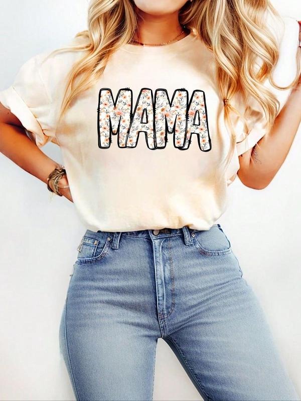 Women's Letter Print Round Neck Tee, Trendy Casual Short Sleeve T-shirt for Daily Wear, Ladies All Seasons Outfit, Top...
