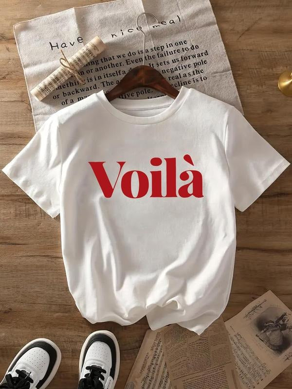 Women's Letter Print Round Neck Tee, Trendy Casual Short Sleeve T-shirt for Daily Wear, Ladies All Seasons Outfit, Top...