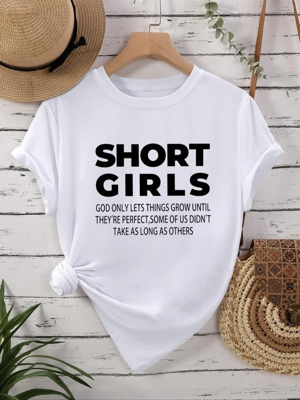 Women's Letter Print Round Neck Tee, Trendy Casual Short Sleeve T-shirt for Daily Wear, Ladies All-match Clothing for All...