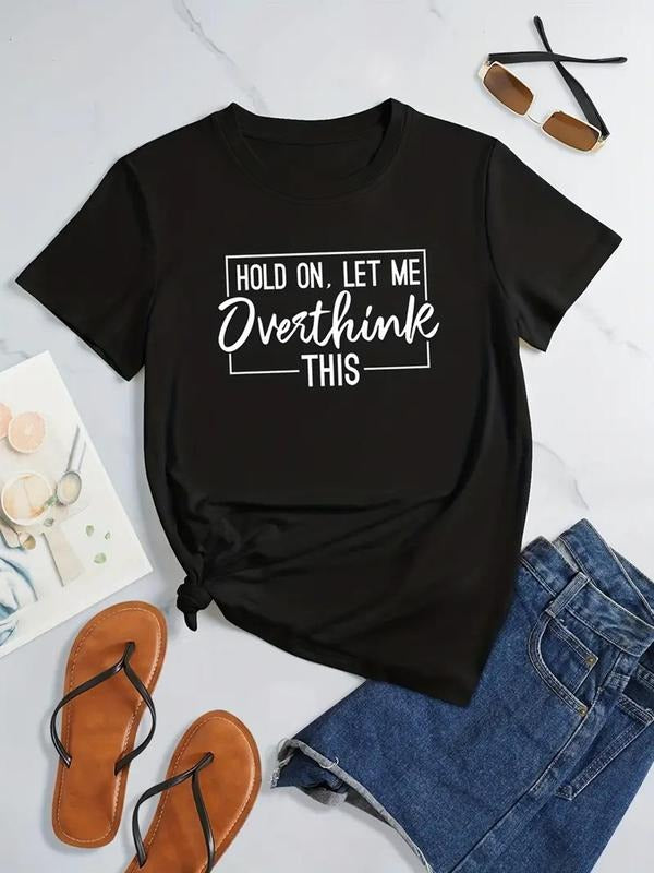 Women's Letter Print Round Neck Tee, Trendy Casual Short Sleeve T-shirt for Daily Wear, Ladies Outfitstyle{n002}3 Hoodie,...
