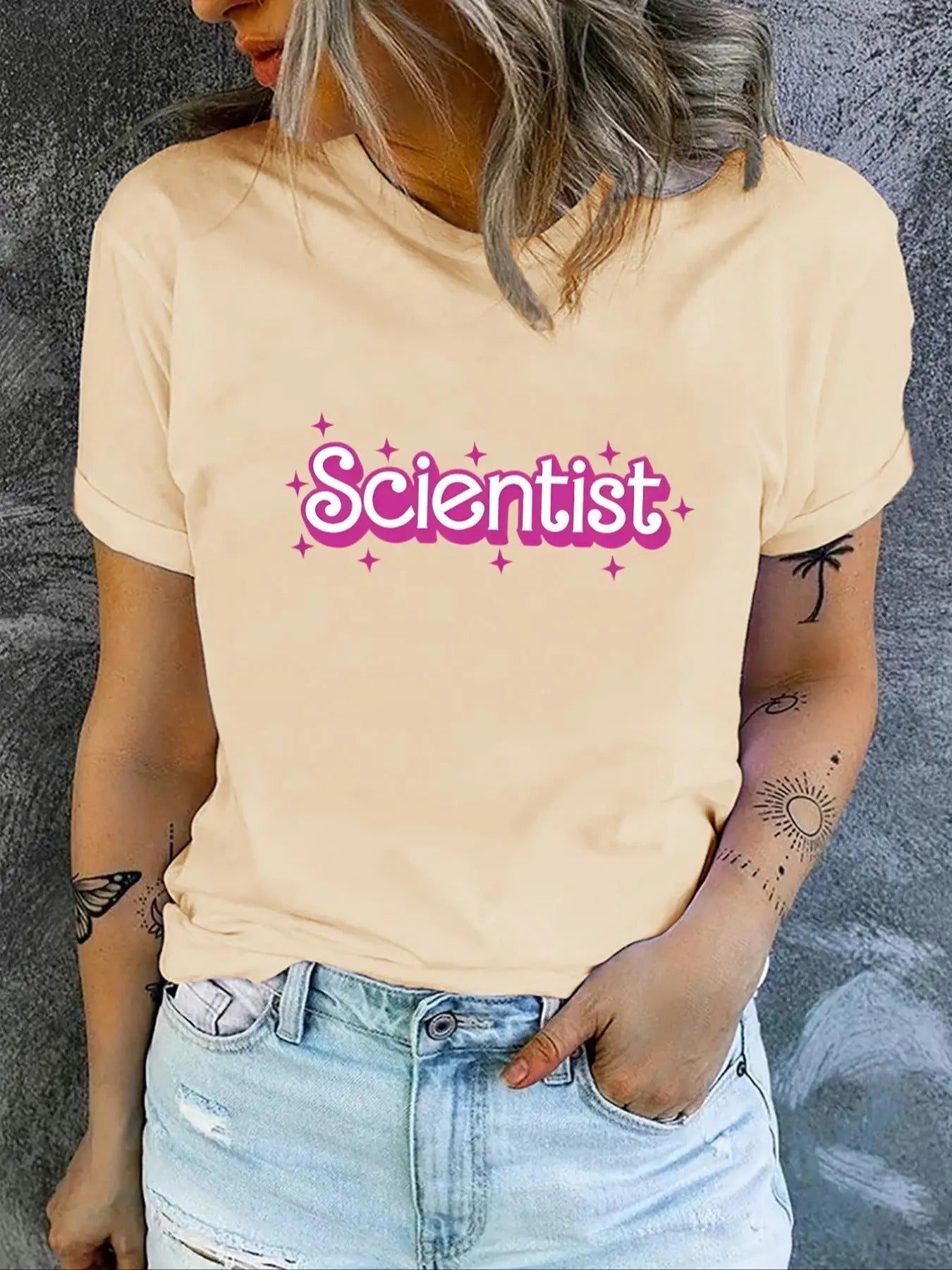Women's Letter Print Round Neck Tee, Trendy Casual Short Sleeve T-shirt for Daily Wear, Ladies Summer Clothes Hoodie,...