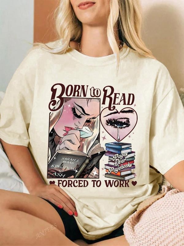 Women's Letter Print Round Neck Tee, Trendy Casual T-shirt for Daily Wear, Ladies Spring & Fall Clothes Hoodie, Sweatshirt