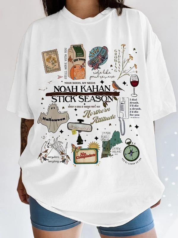 Women's Letter Print Round Neck Tee, Vintage Trendy Casual Short Sleeve T-shirt for Daily Wear, Ladies All Seasons...