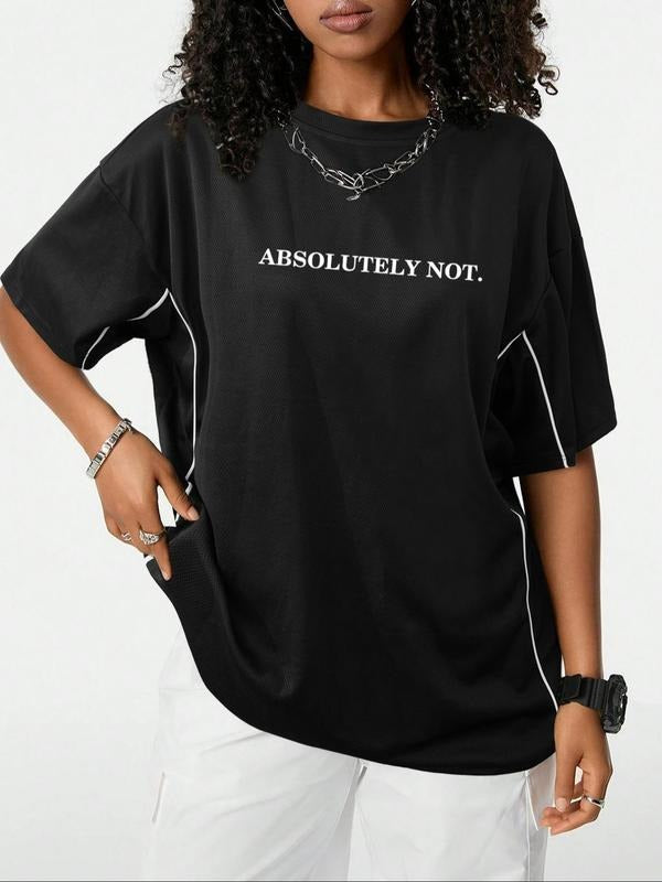 Women's Letter Print Round Neck Tee, Vintage Trendy Casual Short Sleeve T-shirt for Daily Wear, Ladies Summer Outfit...