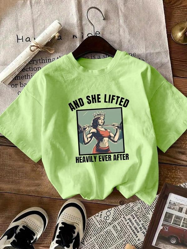 Women's Letter Print Round Neck Tee, Vintage Trendy Casual Short Sleeve T-shirt for Daily Wear, Ladies Summer Outfit, Top...