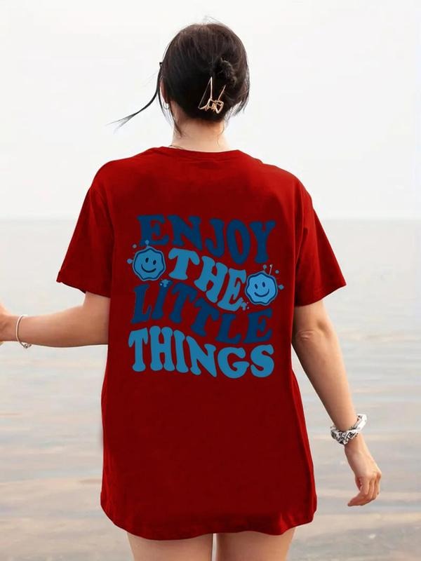 Women's Letter Print Round Neck Tee, Vintage Trendy Casual Short Sleeve T-shirt for Daily Wear, Ladies Summer Outfit, Top...