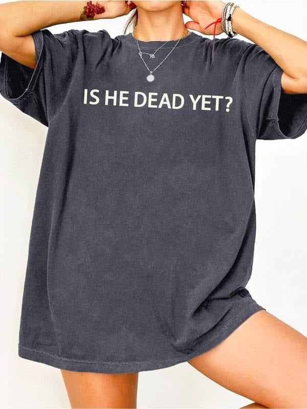 Women's Letter Print Round Neck Tee, Vintage Trendy Casual Short Sleeve T-shirt for Daily Wear, Ladies Summer Outfit,...