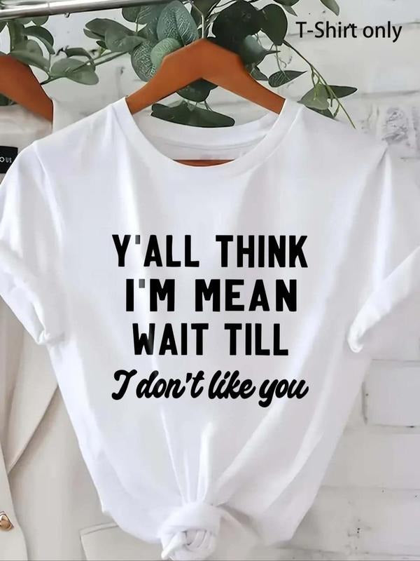 Women's Letter Print Round Neck Tee, Vintage Trendy Short Sleeve T-shirt for Daily Wear, Ladies All Seasons Outfit...