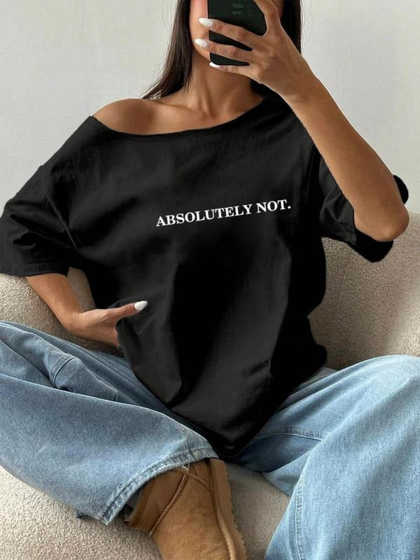 Women's Letter Print Scoop Neck Tee, Casual Short Sleeve T-Shirt for Summer, Women's Top for Daily Wear Hoodie, Sweatshirt