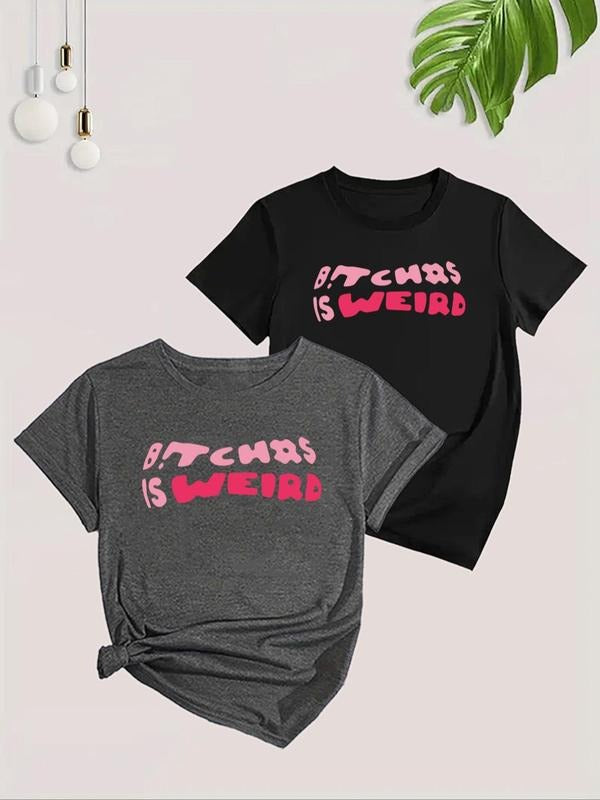 Women's Letter Print Short Sleeve T-shirt, Casual Graphic T-shirt for Summer, Fashion Women's Top for Daily Wear Hoodie,...