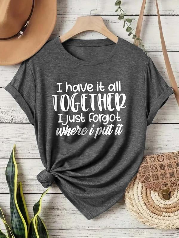 Women's Letter Print Short Sleeve Tee, Casual Round Neck T-Shirt, Ladies Summer Outfit Hoodie, Sweatshirt | HypeCrazeTee.com