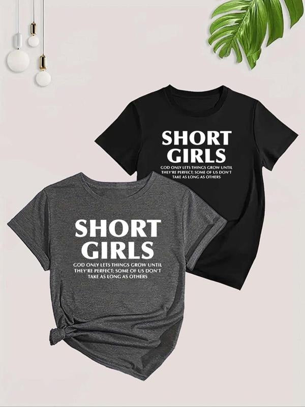 Women's Letter Print Short Sleeve Tee, Casual Round Neck T-shirt for Summer, Fashion Casual Women's Top for Daily Wear...