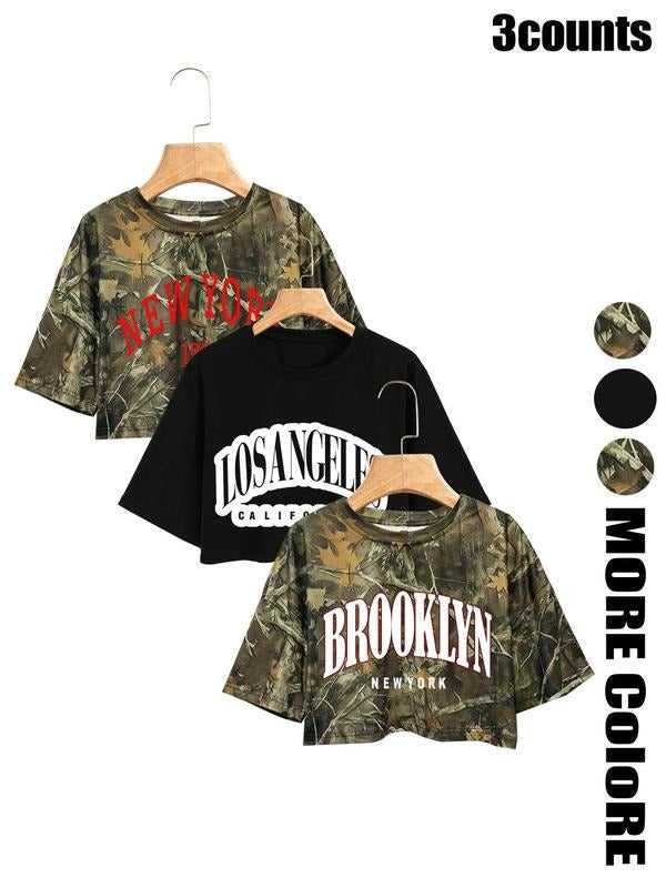 Women's Letter Print Short Sleeve Tee, Casual Round Neck T-shirt for Summer, Women's Top for Daily Wear Hoodie, Sweatshirt