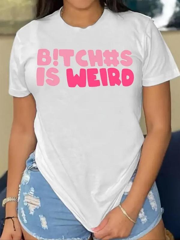 Women's Letter Print Short Sleeve Tee, Stylish Round Neck T-Shirt, Ladies Summer Outfit Hoodie, Sweatshirt | HypeCrazeTee.com