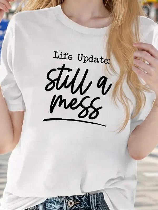Women's Letter Print Short Sleeve Tee, Trendy Crew Neck T-Shirt, Women's Top for Daily Wear Hoodie, Sweatshirt