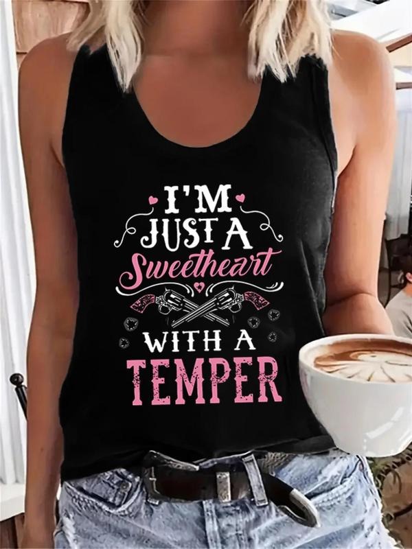 Women's Letter Print Tank Top, Casual Sleeveless Graphic T-shirt for Summer, Fashion Women's Top for Daily Wear Hoodie,...
