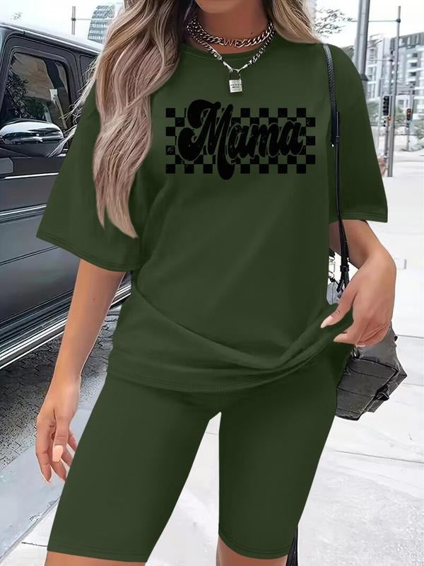 Letter Print & Shorts Set Casual Short Sleeve & Skinny Shorts Clothes Daily Wearstyle{N002}2 T-Shirts, Hoodie, Sweatshirt