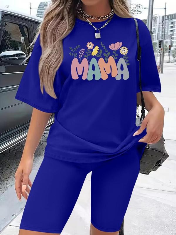 Letter Print & Skinny Shorts Set Casual Short Sleeve & Short Leggings Clothes Daily T-Shirts, Hoodie, Sweatshirt