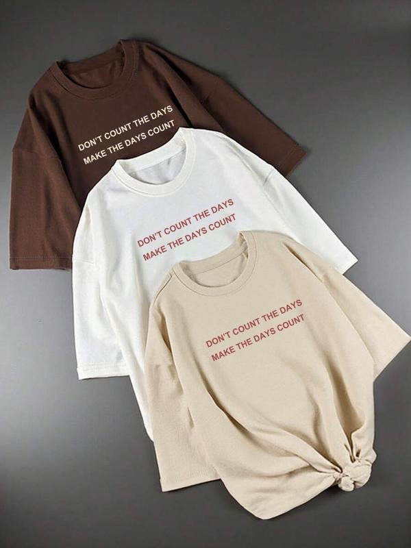 Women's Letter Print Tee, Casual Short Sleeve Crew Neck T-shirt for Summer, Fashion Women's Top for Daily Wear Hoodie,...