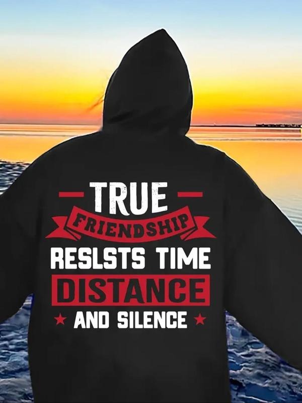 Women's Letter Print True Friendship Hoodie, Casual Long Sleeve Hooded Sweatshirt for Spring & Fall, Fashion Women's Top...