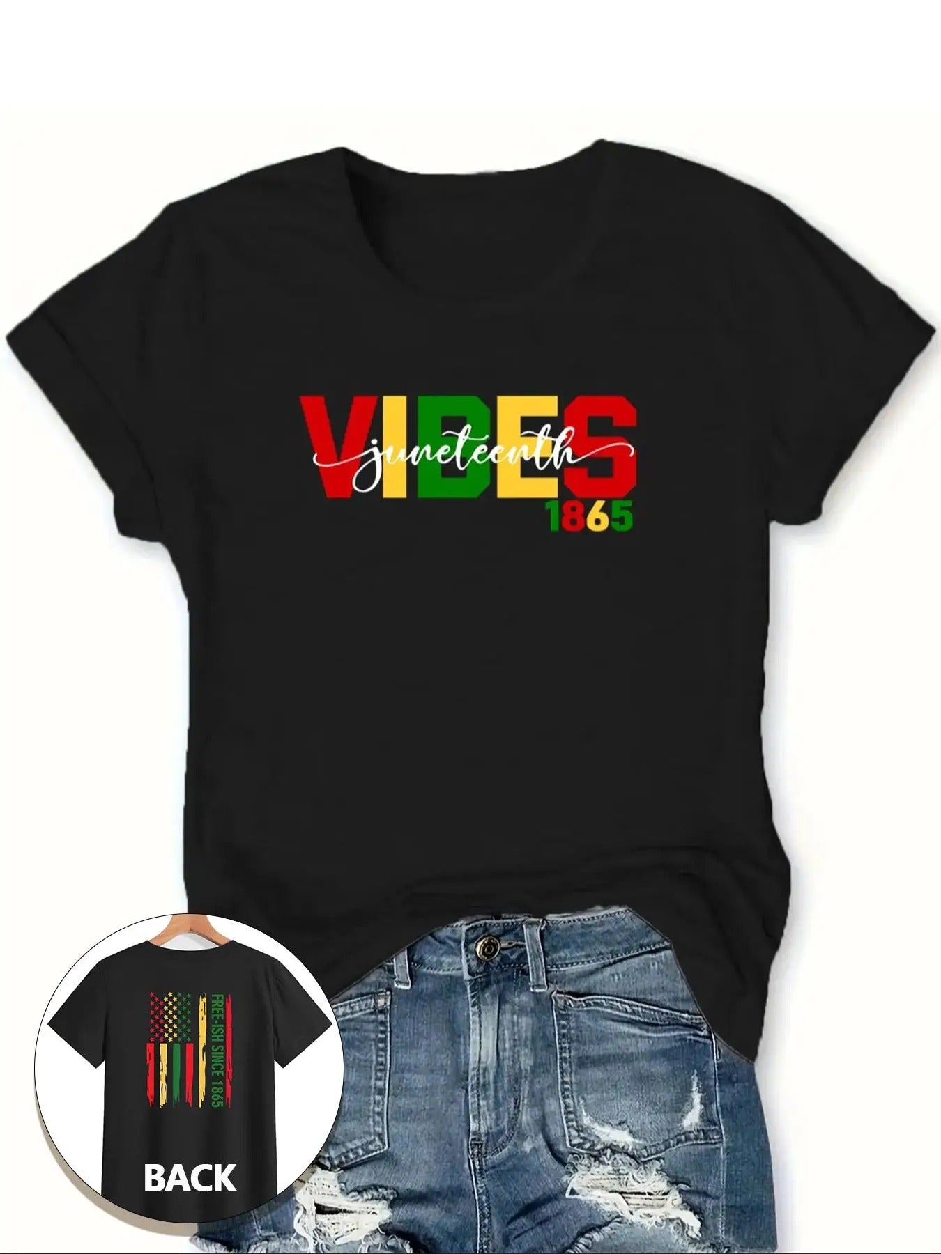 Women's Letter Star Stripe Print Round Neck Tee, Fashion Casual Crew Neck Short Sleeve T-shirt for Daily Outdoor Wear,...