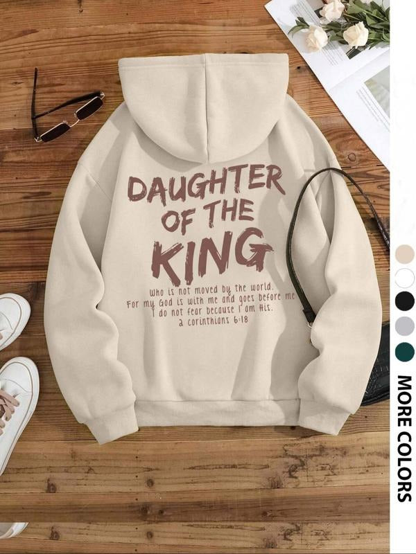 Women's Loose-Fit Hooded Sweatshirt, Letter Print, Drawstring Pocket Design, Casual Streetwear for Fall & Winter Seasons...